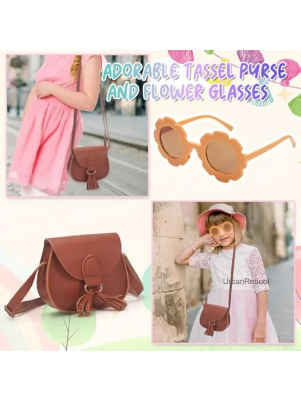 Girls Faux Leather Tassel Crossbody Purse Adjustable Strap Ages 2-14